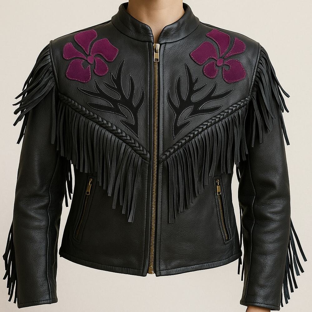 Highway One Leather Fringe Jacket M Retro Western Festival Biker